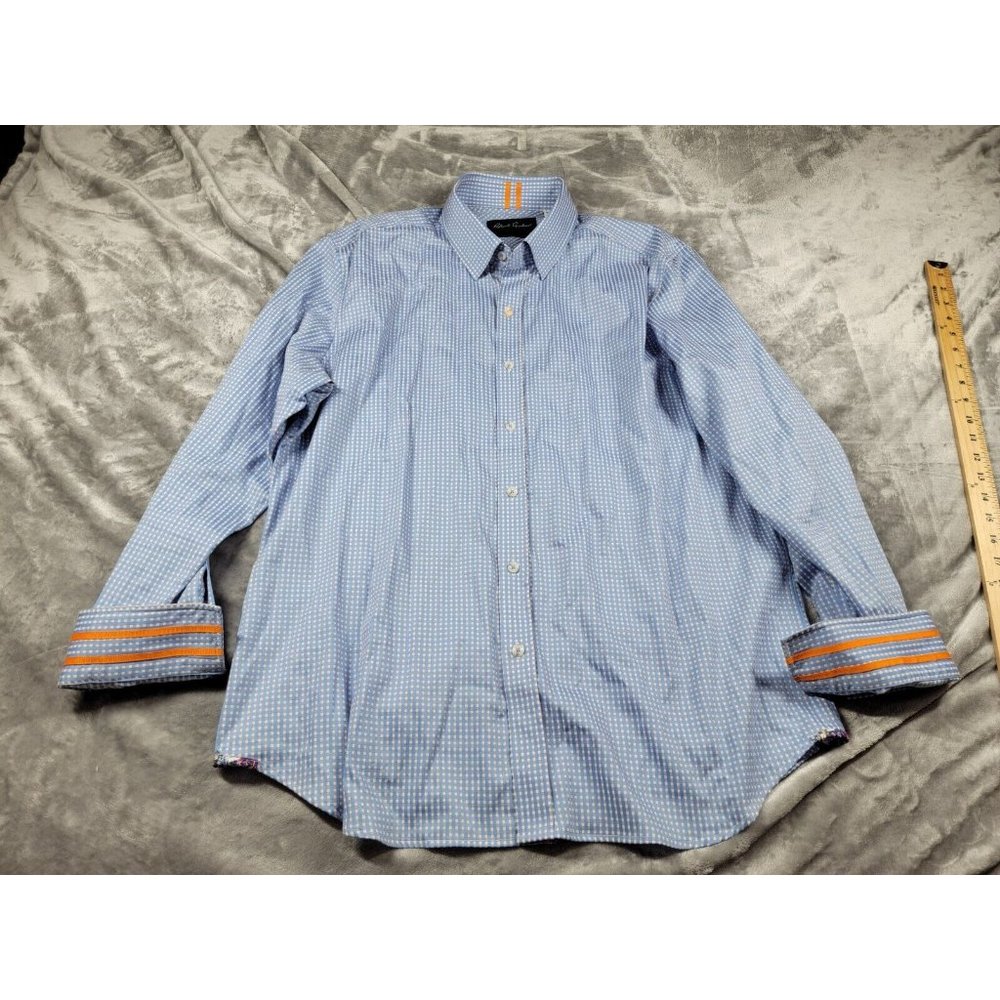 Robert Graham Modern Americana Shirt Blue Check Flip Cuff Size 2XL Tailored Fit